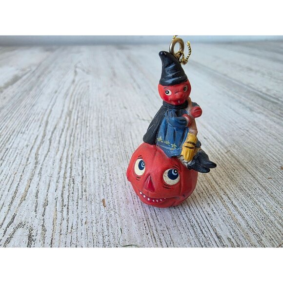 Dept 56 polliwoggs mini pumpkin witch ornament Halloween shabby chic jack-o'-lan - Picture 1 of 8